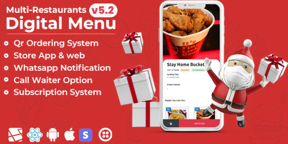 Chef v5.0 - Multi-restaurant Saas - Contact less Digital Menu Admin Panel with - React Native App