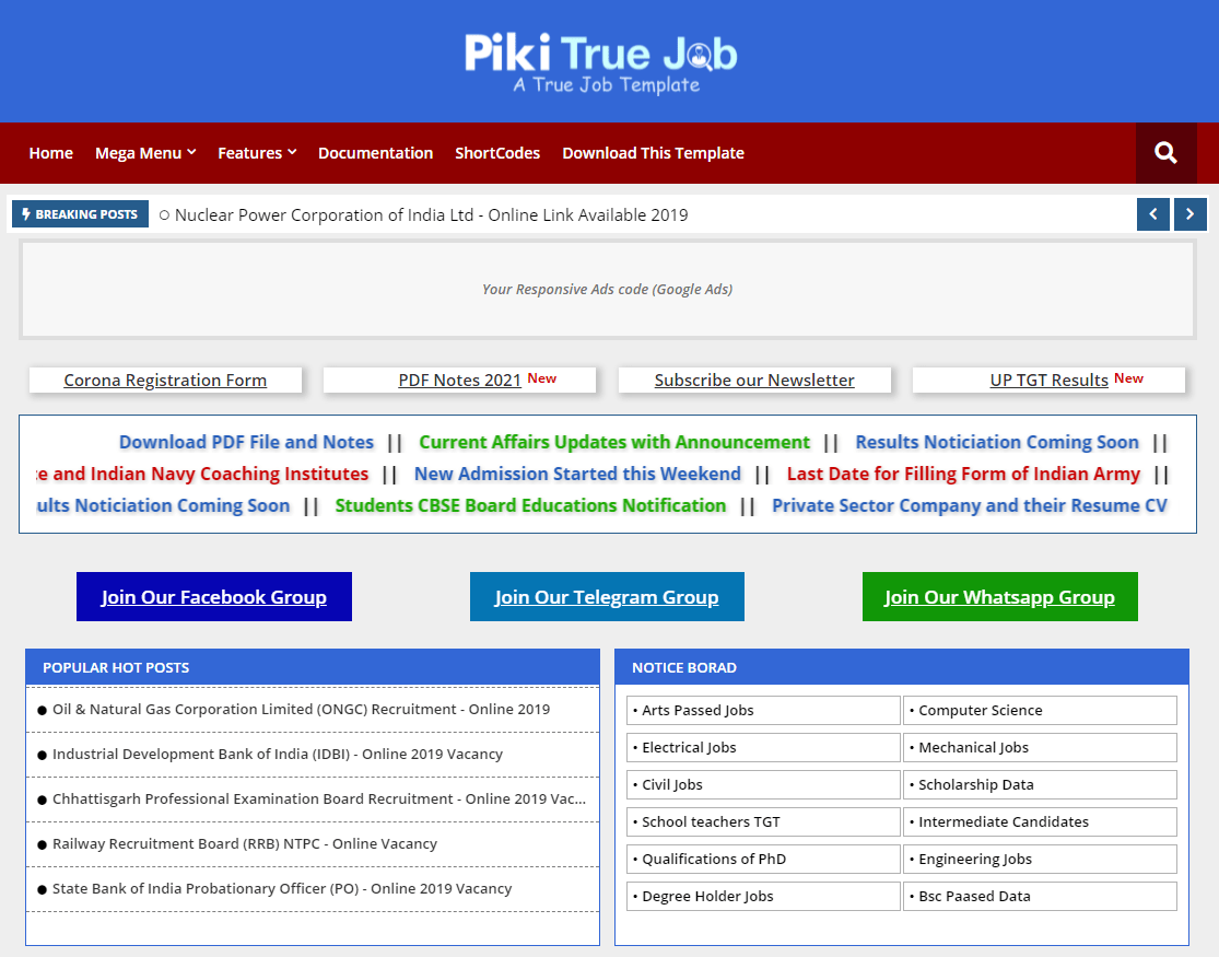 Piki True Job - Education Blogger Template