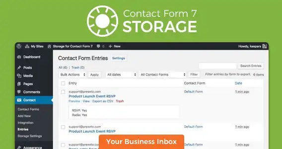 Storage for Contact Form CF7 WordPress Plugin